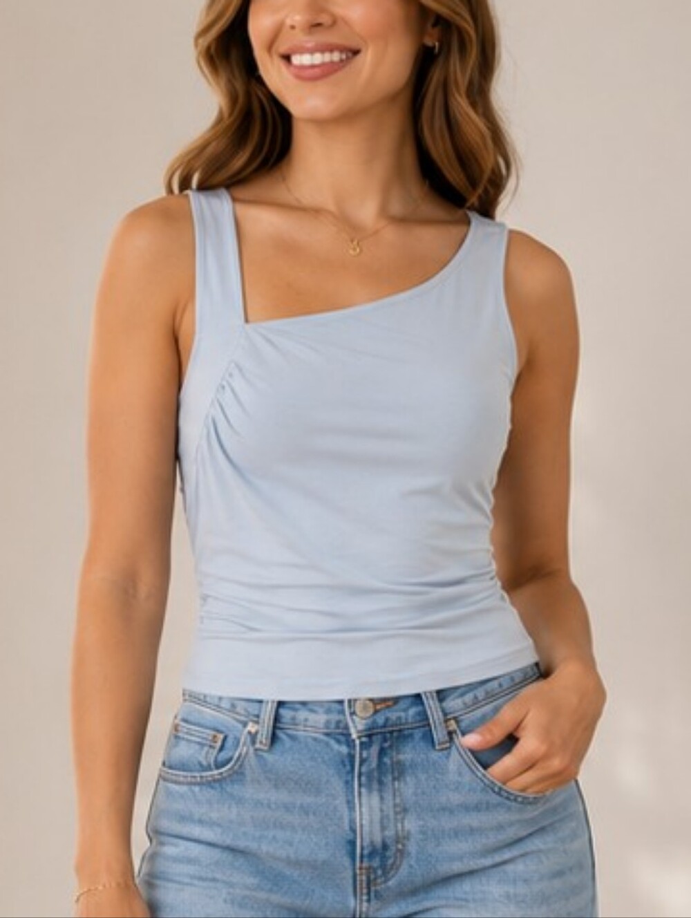 Wild Fable Light Blue Asymmetrical Draped Tank Top – Size XL – NWOT